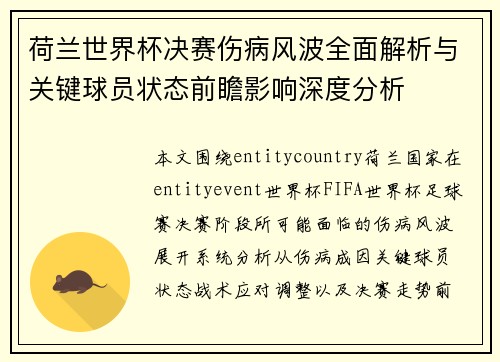 荷兰世界杯决赛伤病风波全面解析与关键球员状态前瞻影响深度分析